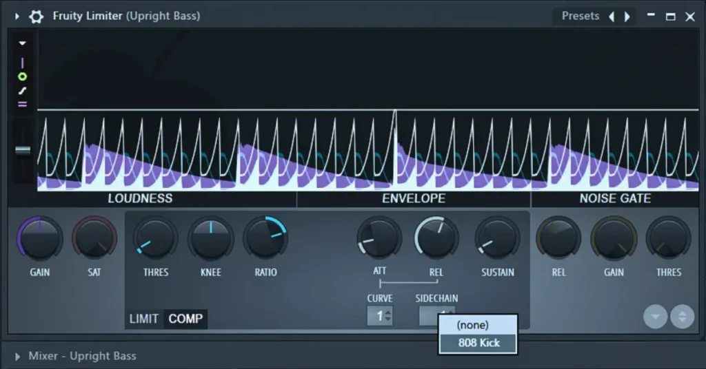 Fruity Limiter waveform display with gain reduction visibles