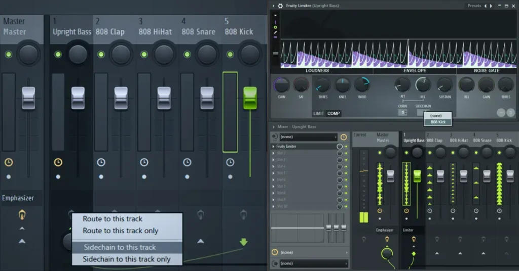 FL Studio Mixer routing for Sidechain.
